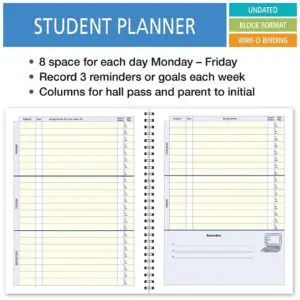Students week planner sheet with rows and columns