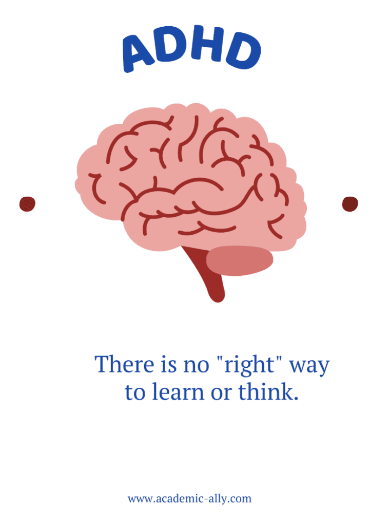 A pink and red brain with the words " there is no right way to learn or think ".